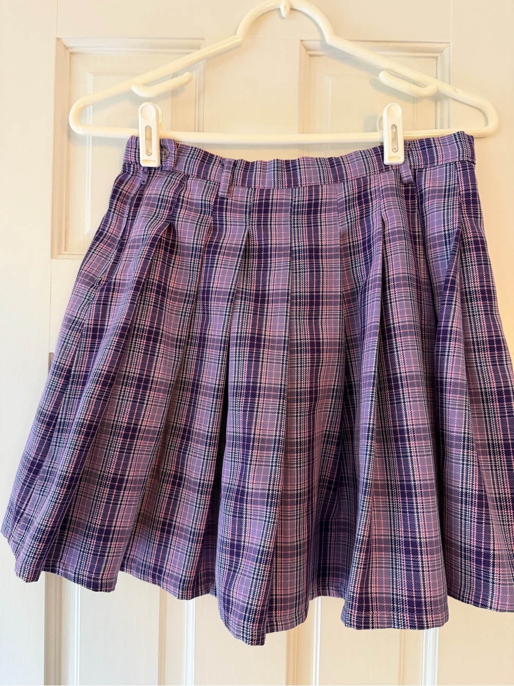 Purple Plaid Pleated Skater Skirt